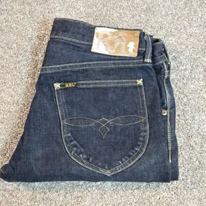 Double RL Selvedge Jeans Mens 32x34 High Slim Usa Made Dark Wash Cow Patch